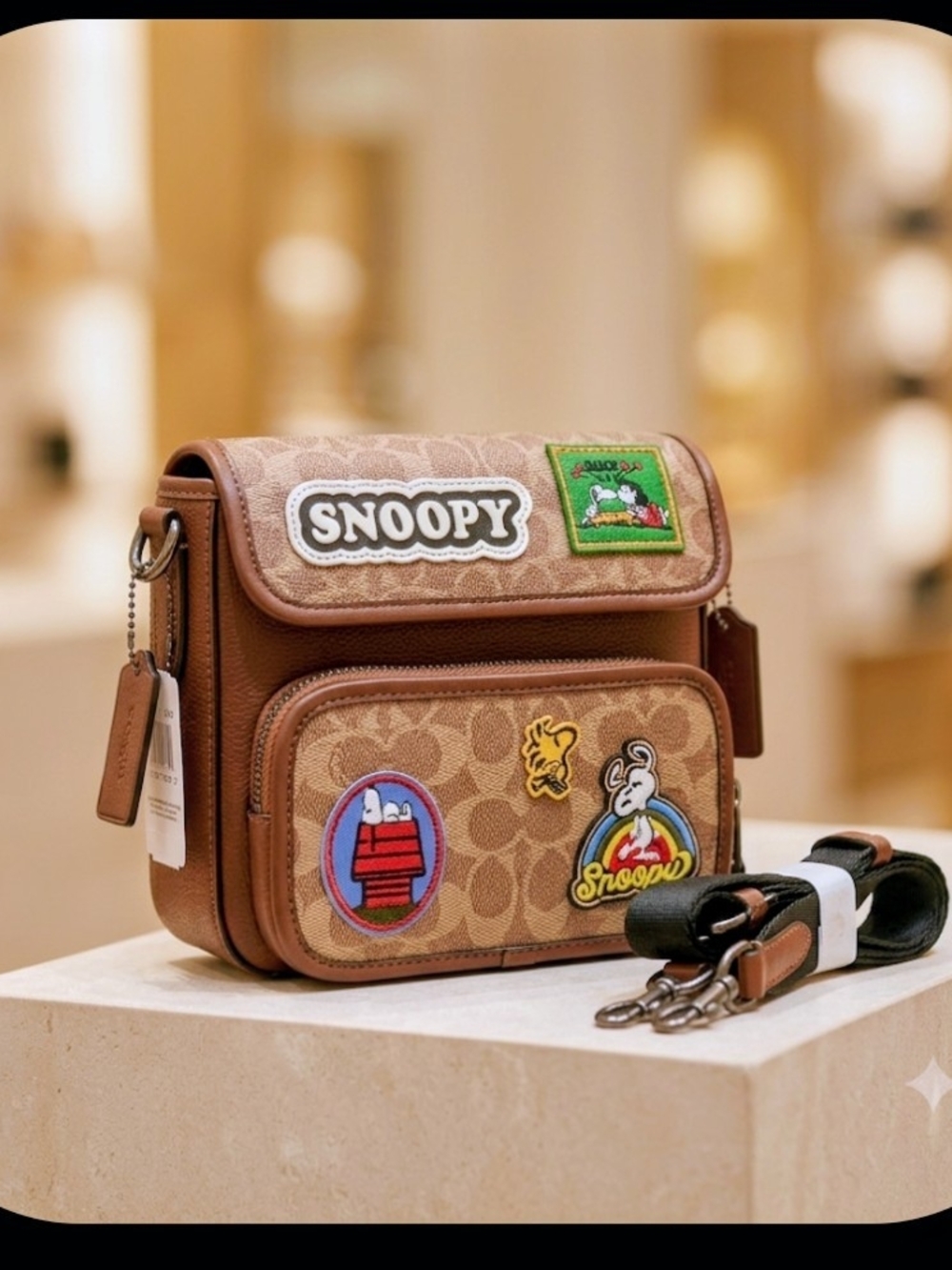 Coach Brown Signature Snoopy Patch Messenger Bag